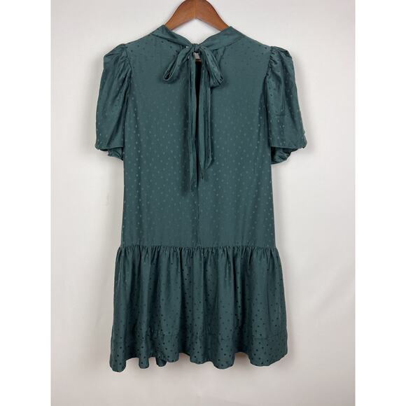 Tanya Taylor Green Swiss Dot Tiered Mini Dress Flutter Sleeves Pockets Size M - Picture 4 of 10